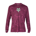 Fox Ranger long sleeve jersey in dark berry purple tonal camo pattern with sage green Fox head logo