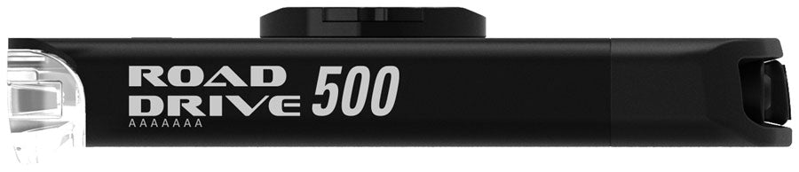 Lezyne Road Drive 500 LED front bike light in matte black, side profile view