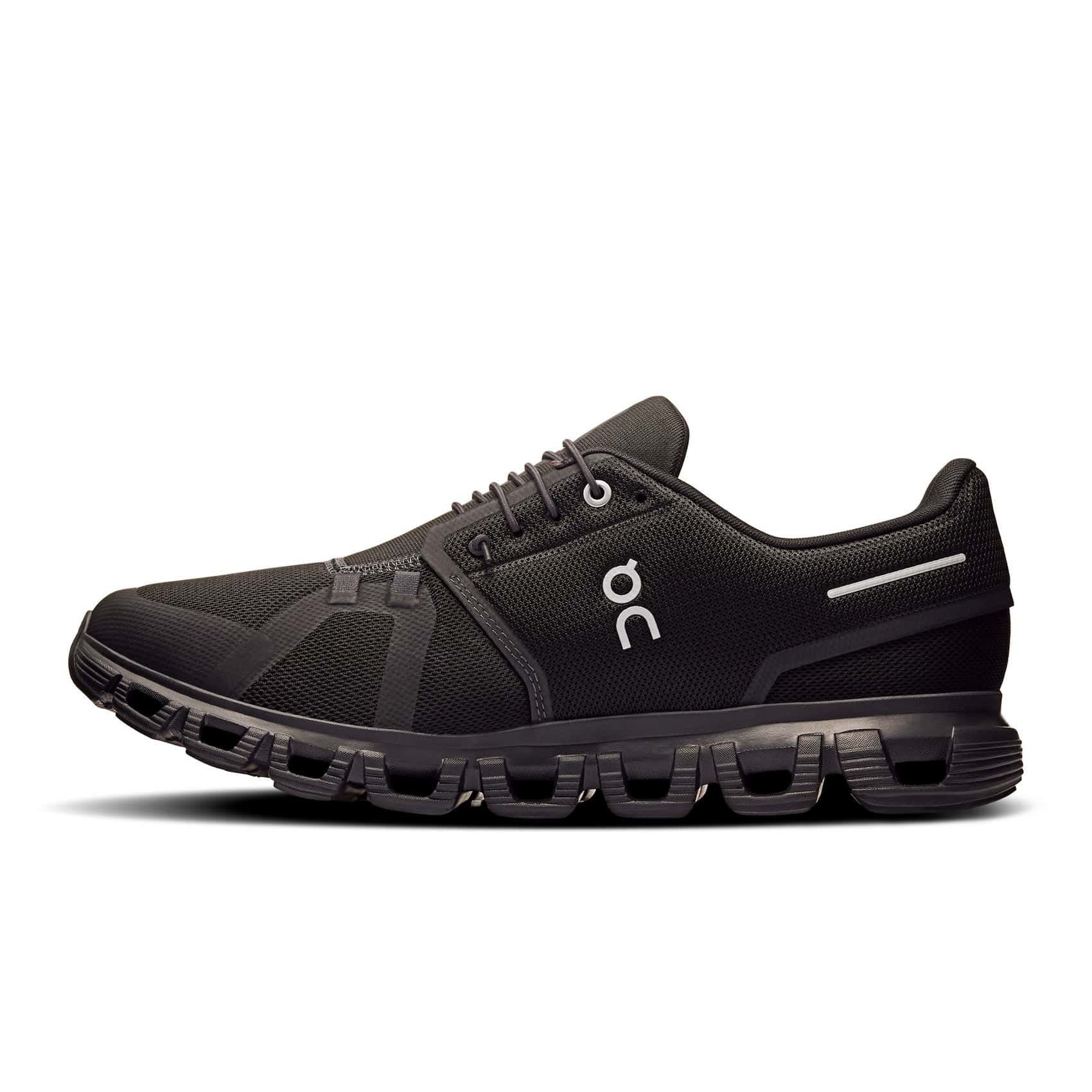 On Cloud 6 men's running shoe in black and white colorway side view