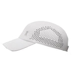 On Lightweight Unisex Cap in white with perforated ventilation panel, side view