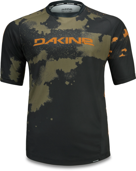 Dakine Thrillium short sleeve jersey in dark olive camouflage with orange logo