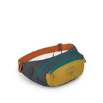 Osprey Daylite Waist pack in tumbleweed yellow and tunnel vision gray with teal zipper