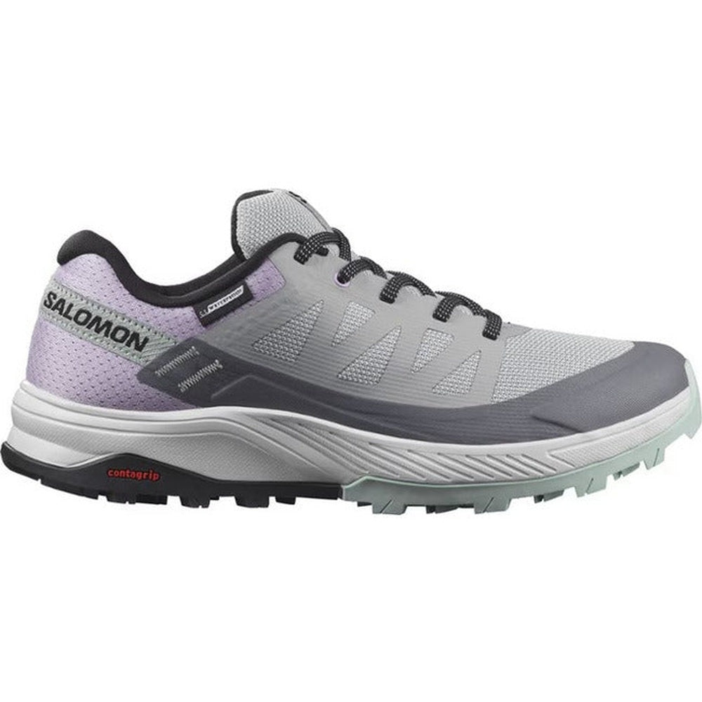 Salomon Outrise Clima Waterproof women's trail running shoe in grey and purple