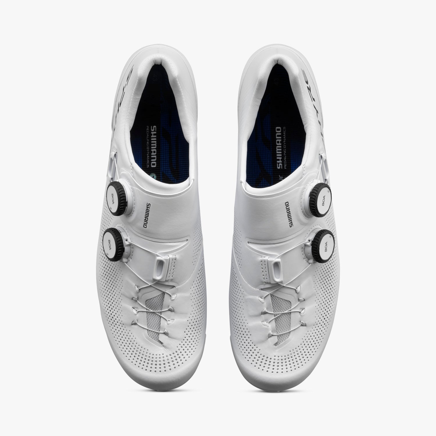 White Shimano SH-RC903 S-Phyre cycling shoes with BOA closure system