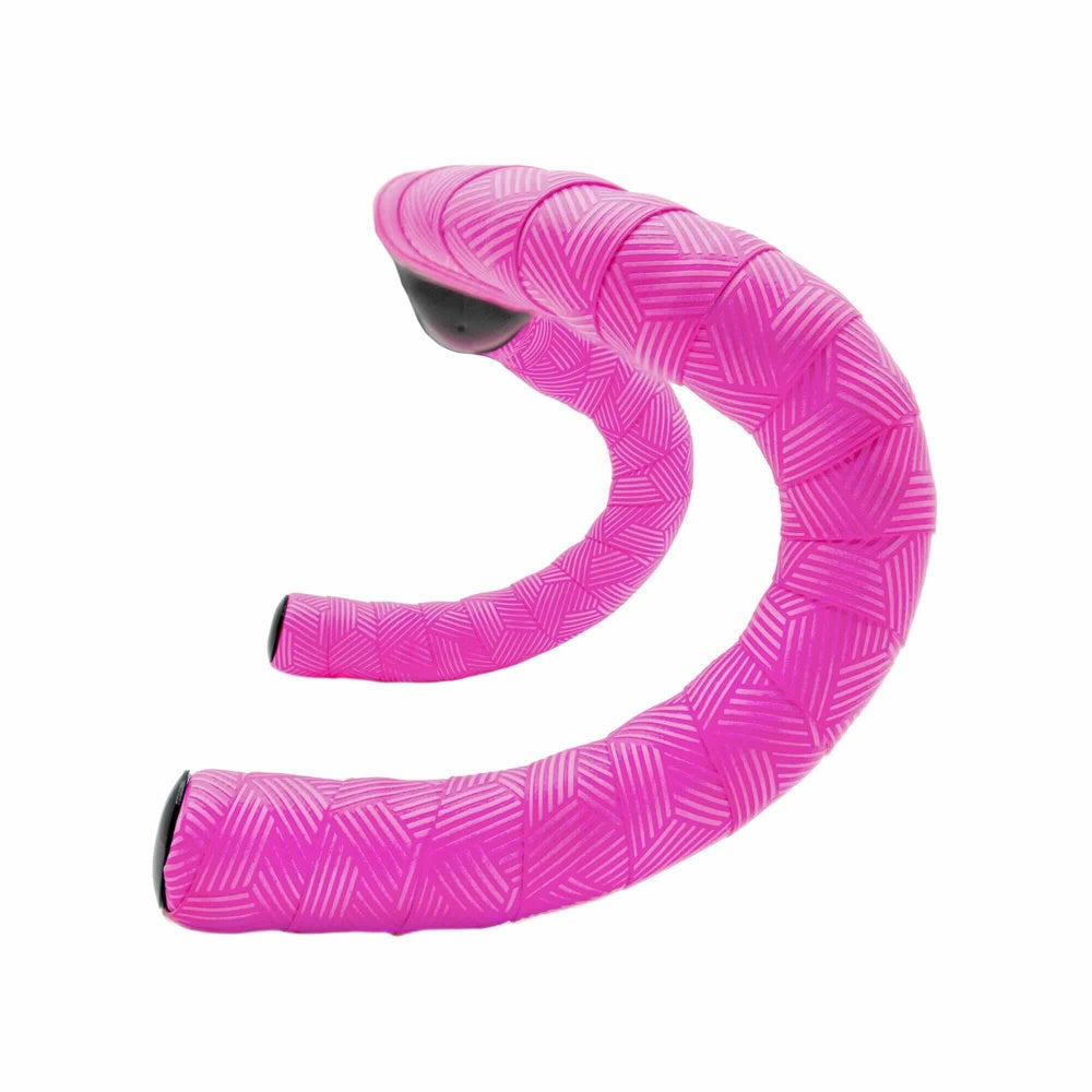 Pink bicycle handlebar tape with geometric pattern on white background