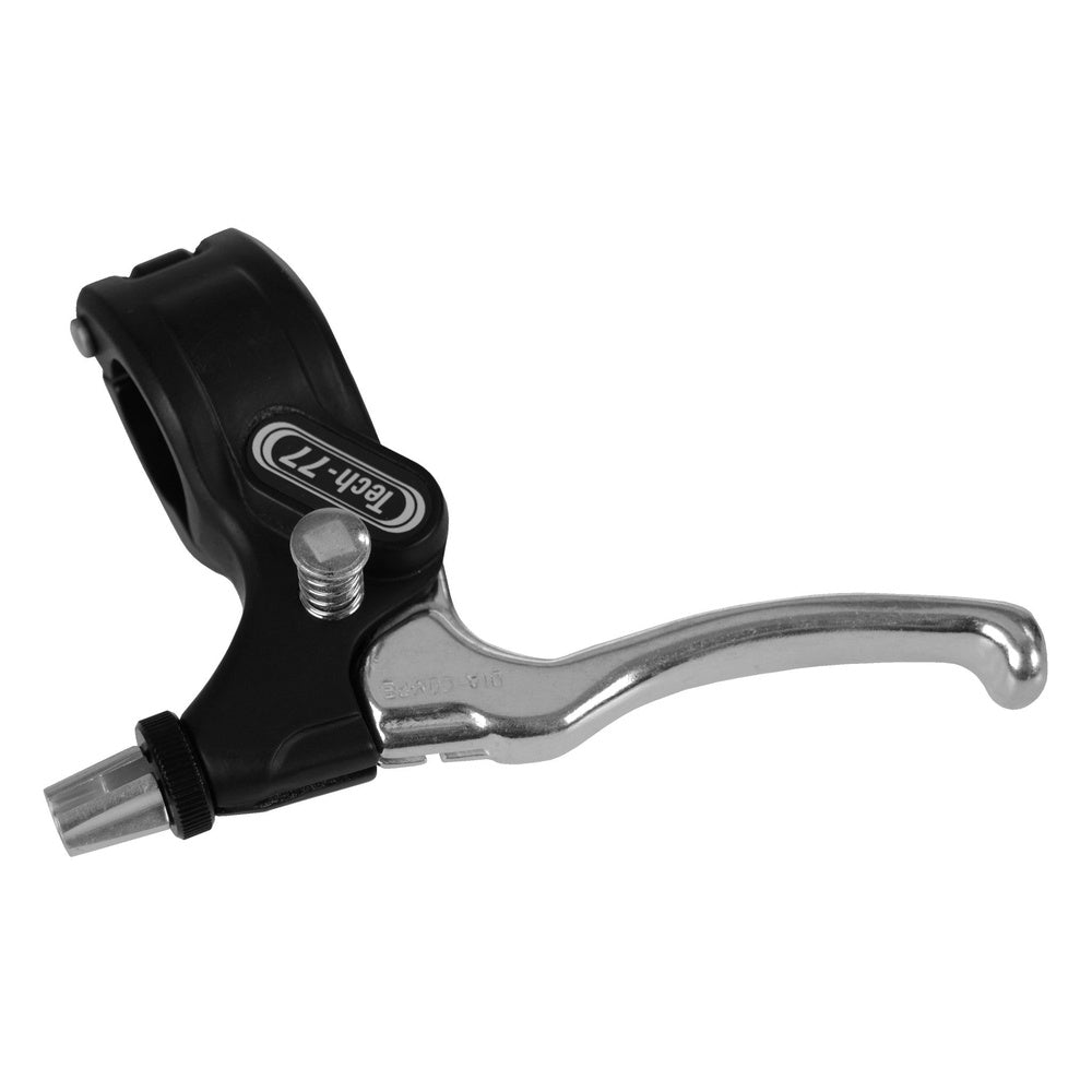 Dia Compe black brake lever with chrome metal handle on white background
