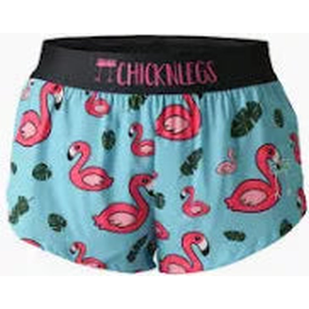 Chicknlegs Women's Blue Flamingo 1.5" Split Shorts - S