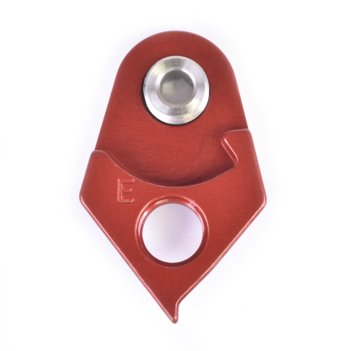 Red Wheels Manufacturing derailleur hanger with mounting holes and machined aluminum finish