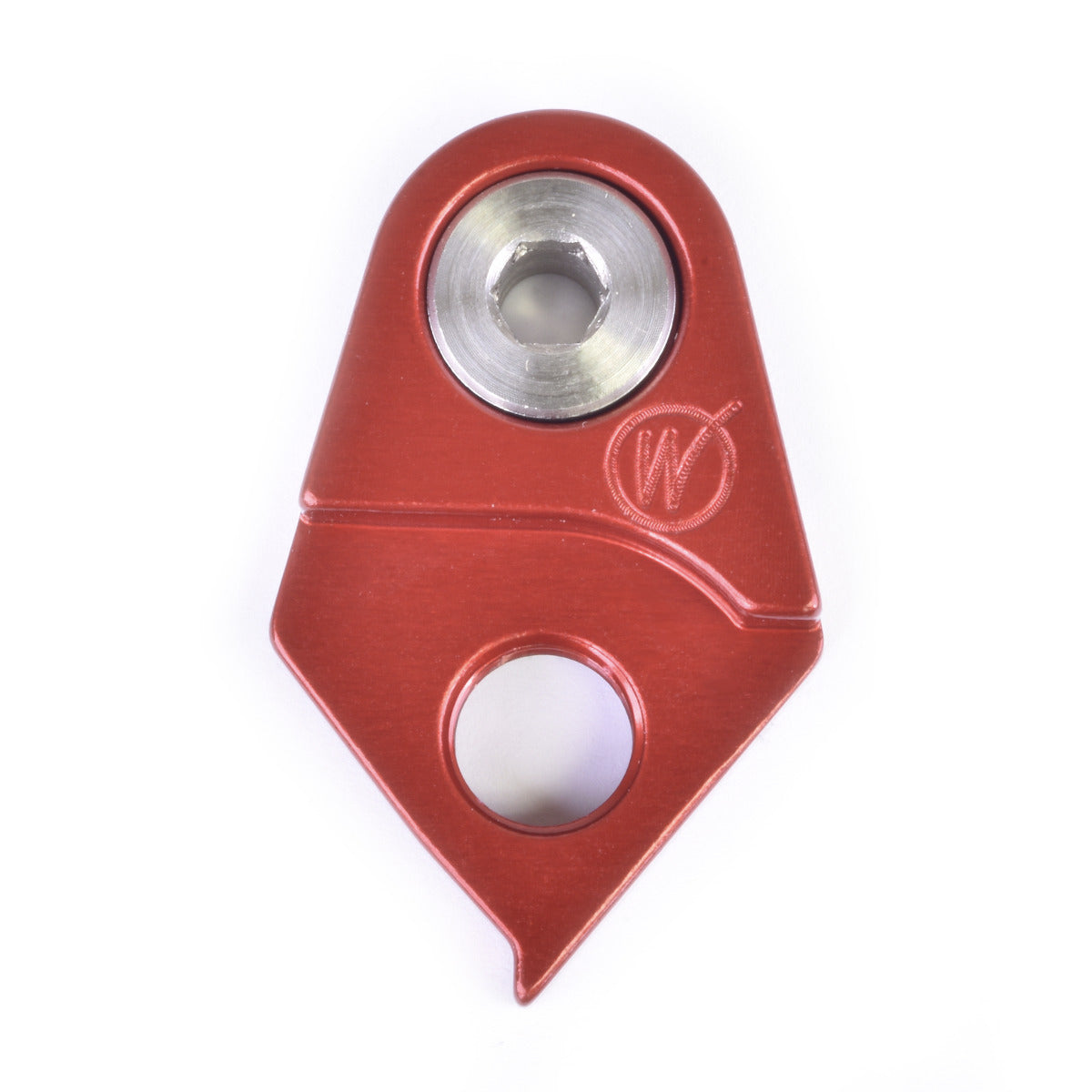 Red anodized Wheels Manufacturing derailleur hanger with hexagonal socket and mounting hole