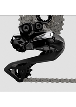Shimano Dura-Ace RD-R9250 12-speed rear derailleur with cassette and chain on white background