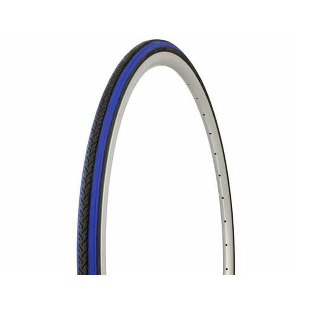 Duro 700x25 wire bead bicycle tire with black tread and blue sidewall stripe