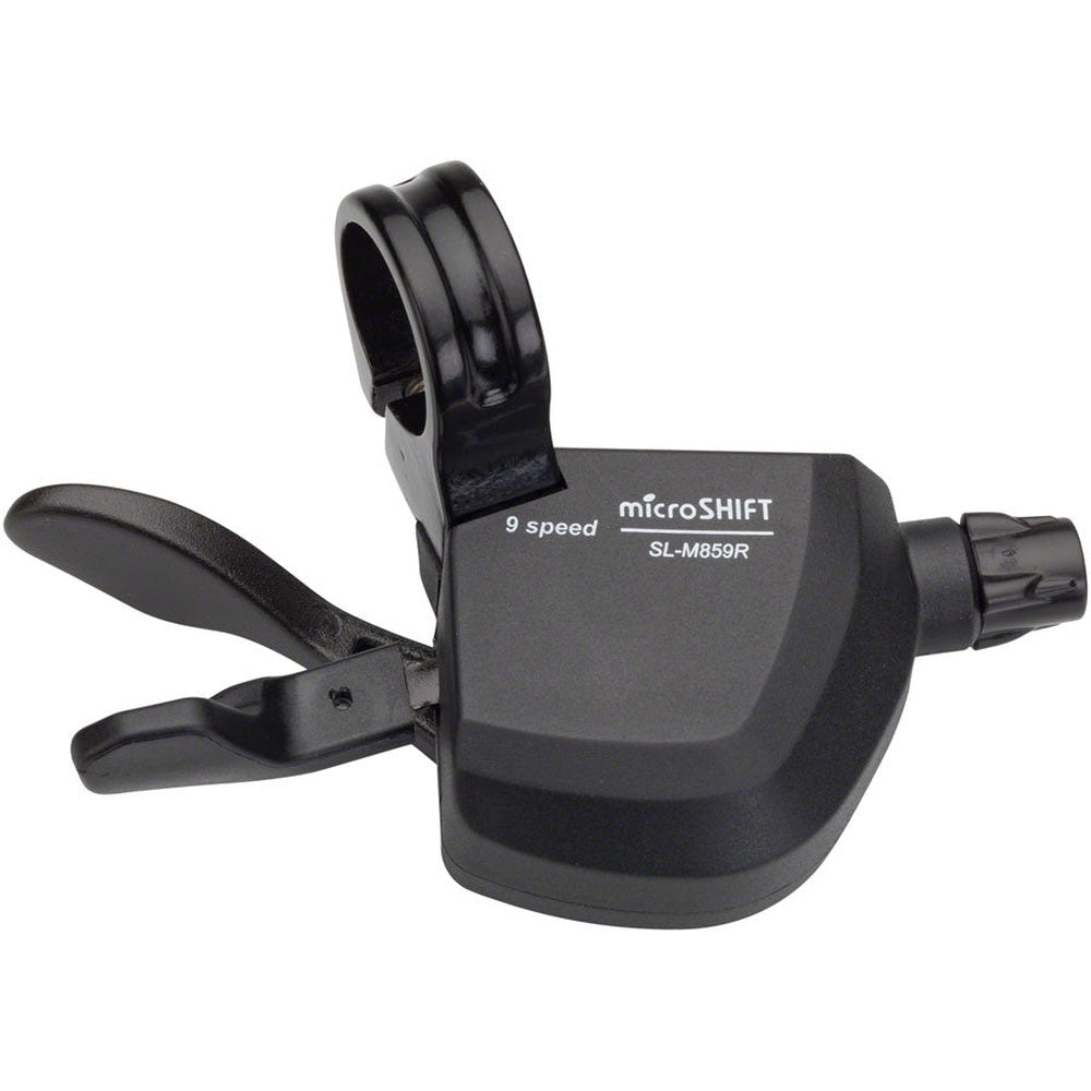 Microshift 9-speed black trigger shifter with SL-M859R model number visible