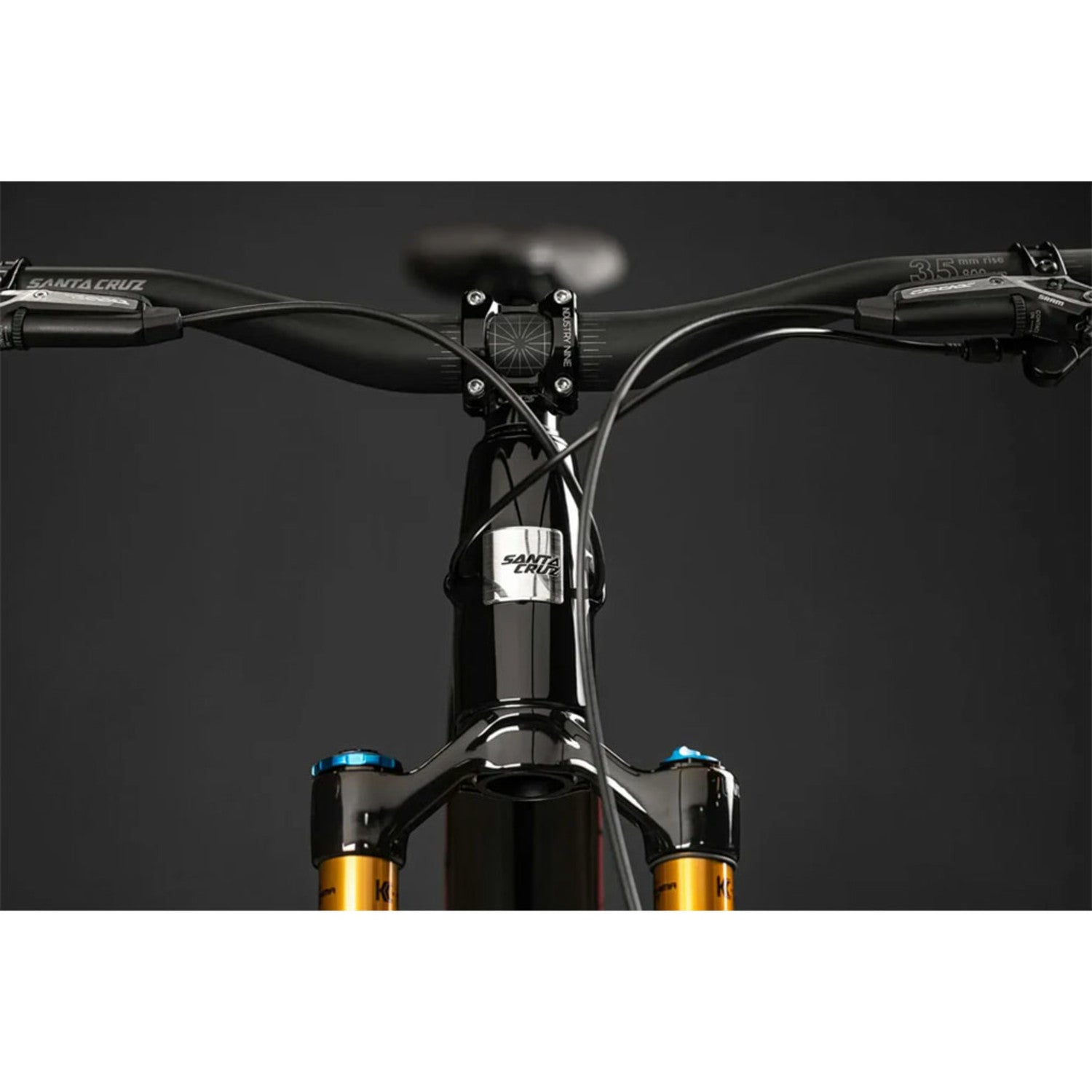 Santa Cruz Tallboy mountain bike front view showing black frame and handlebars
