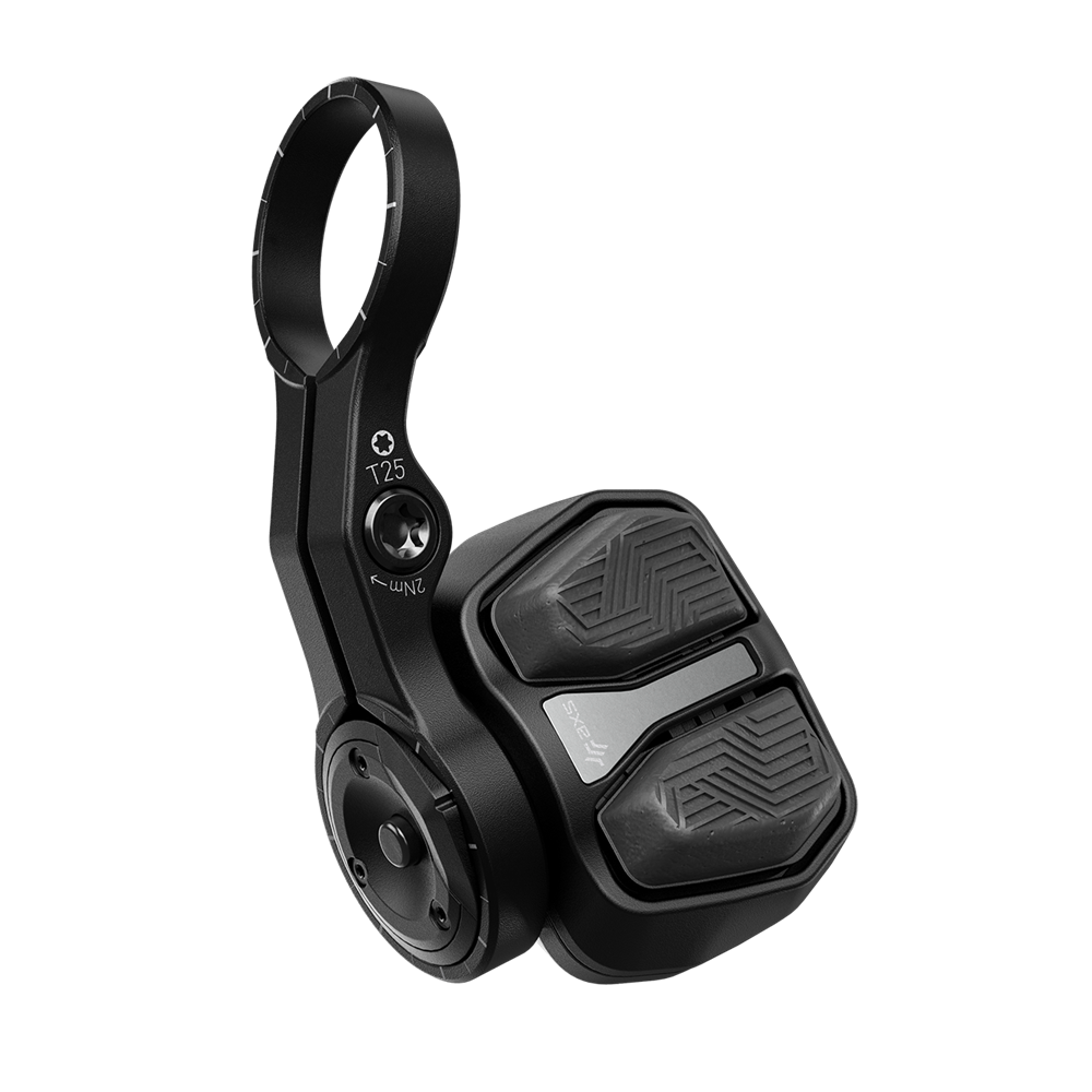 SRAM Eagle AXS Pod Ultimate shifter in black with discrete clamp and concave buttons