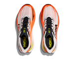 Hoka Mach X 3 running shoes in white and neon tangerine colorway
