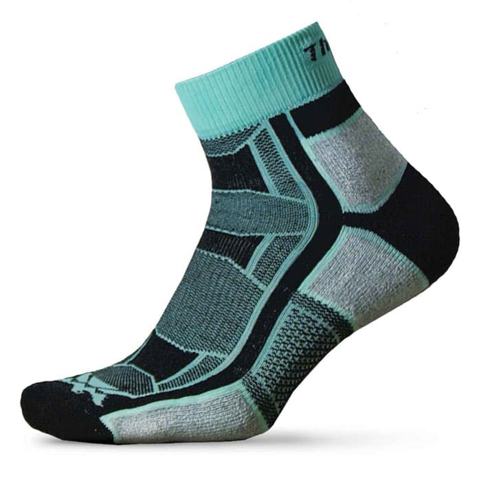 Thorlos Outdoor Athlete quarter sock in mint green with black and gray design