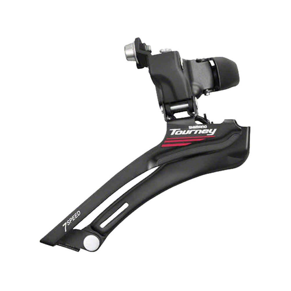 Shimano Tourney black front derailleur with band clamp for bicycle drivetrain
