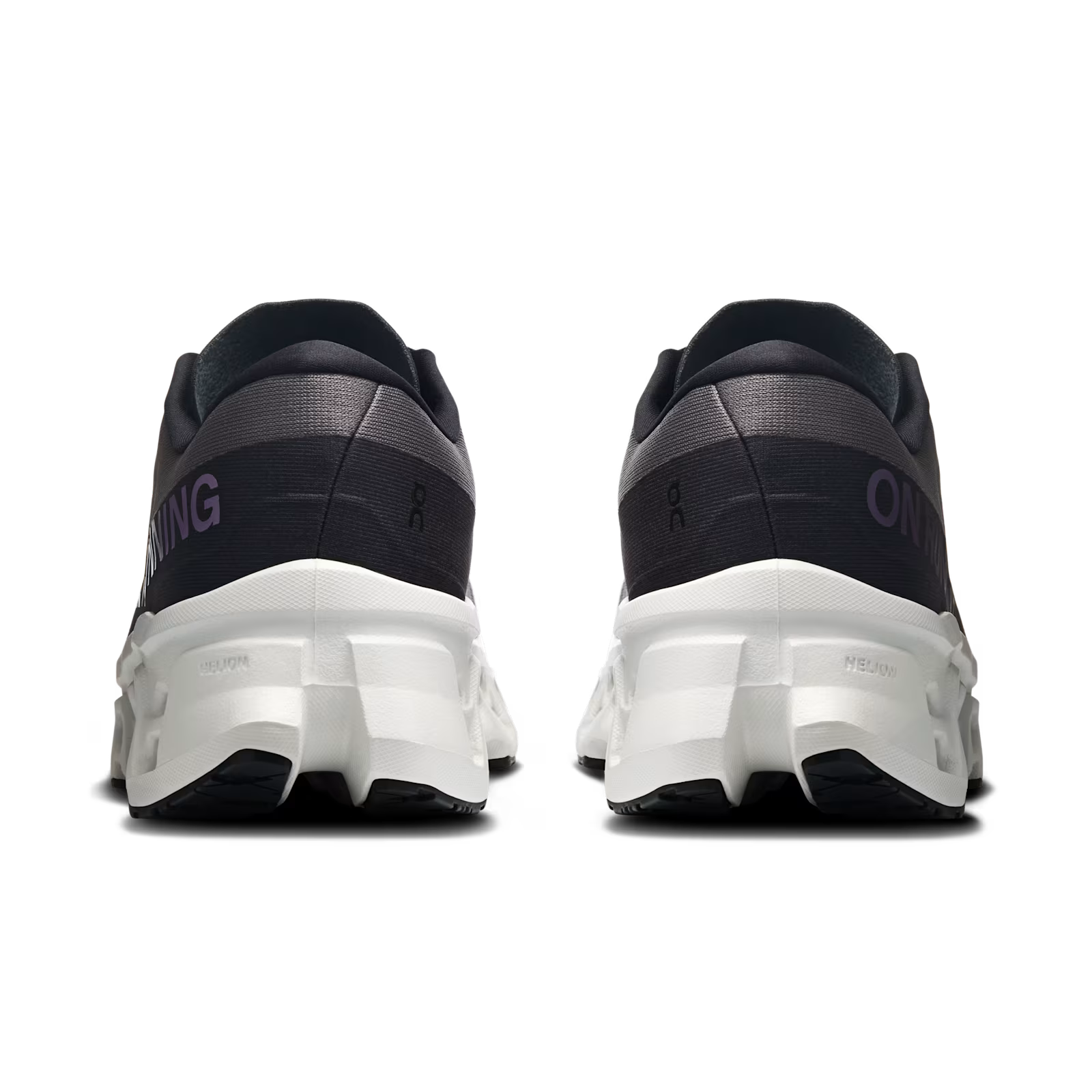On Cloudmonster 3 men's running shoes in Eclipse/Frost colorway rear view