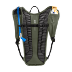 CamelBak Rogue Light hydration pack in dusty olive with blue hydration tube and mesh back panel