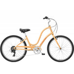 Orange Electra Townie 7D Step-Thru bicycle with curved frame and comfort design