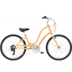 Electra Townie 7D Step-Thru bicycle in orange/marigold color with curved frame