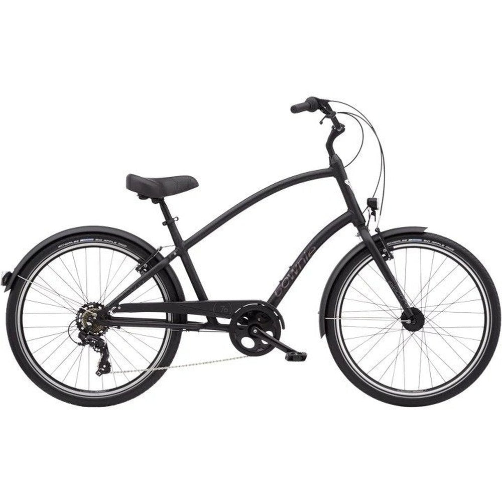 Electra Townie 7D Eq cruiser bike in matte black with curved handlebars