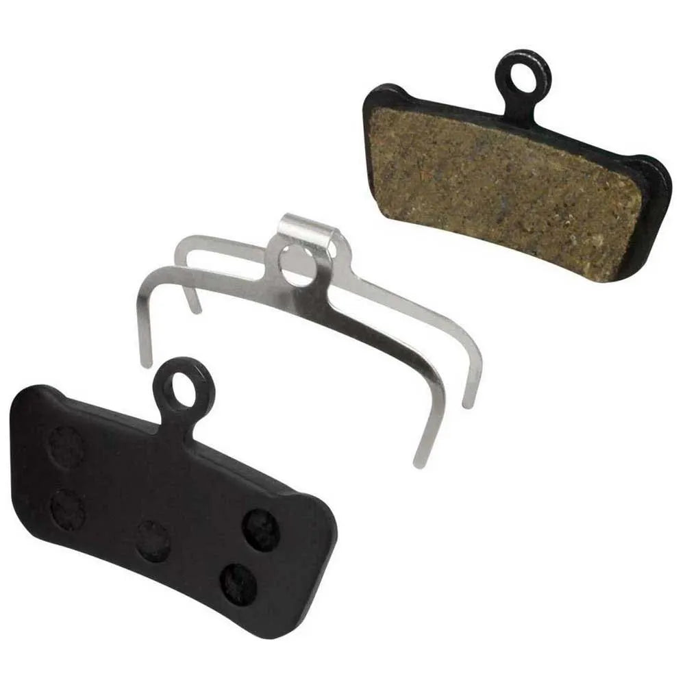 Eltin disc brake pads with black backing plates, brown friction material and spring clip