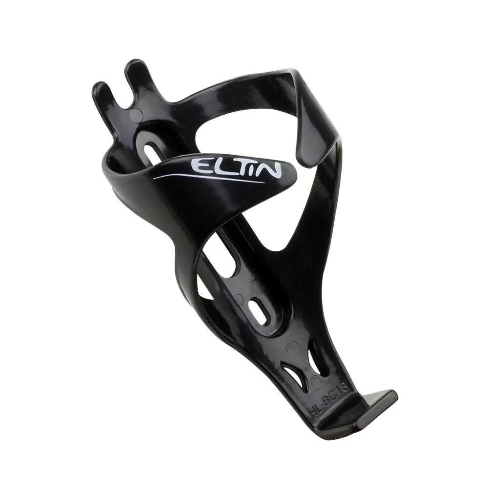 Eltin black bicycle bottle cage with ergonomic design and brand logo