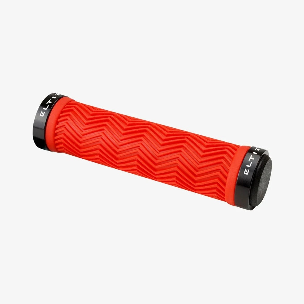 Red ELTIN bicycle grip with zigzag pattern and black end caps