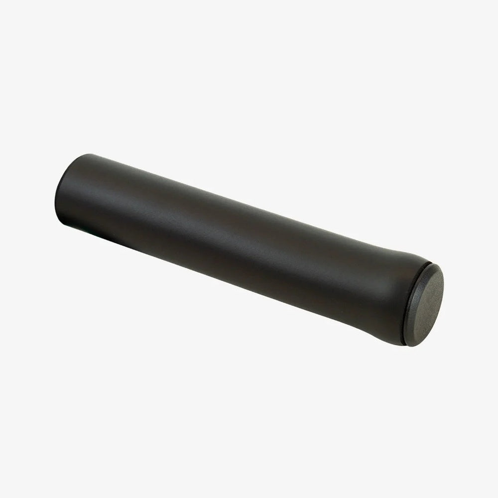 Black cylindrical foam grip tube with smooth finish on white background