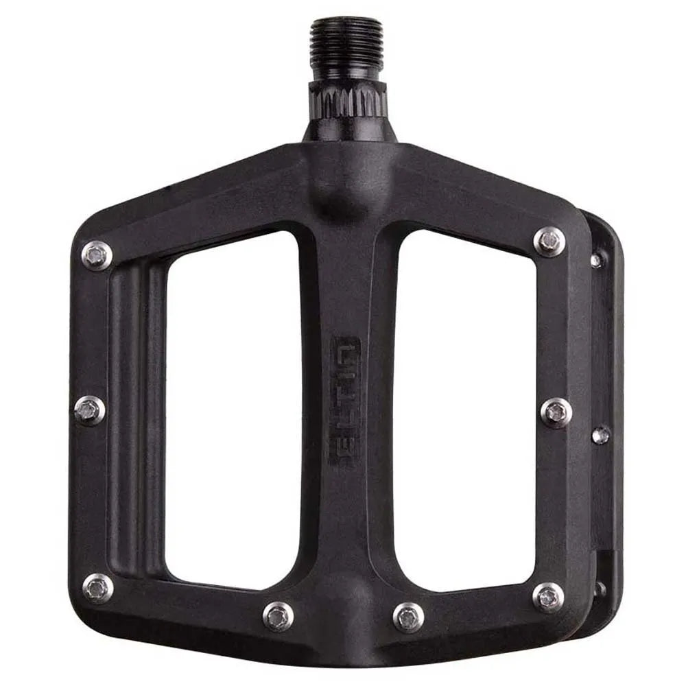 Black Eltin platform bicycle pedal with rectangular openings and metal pins