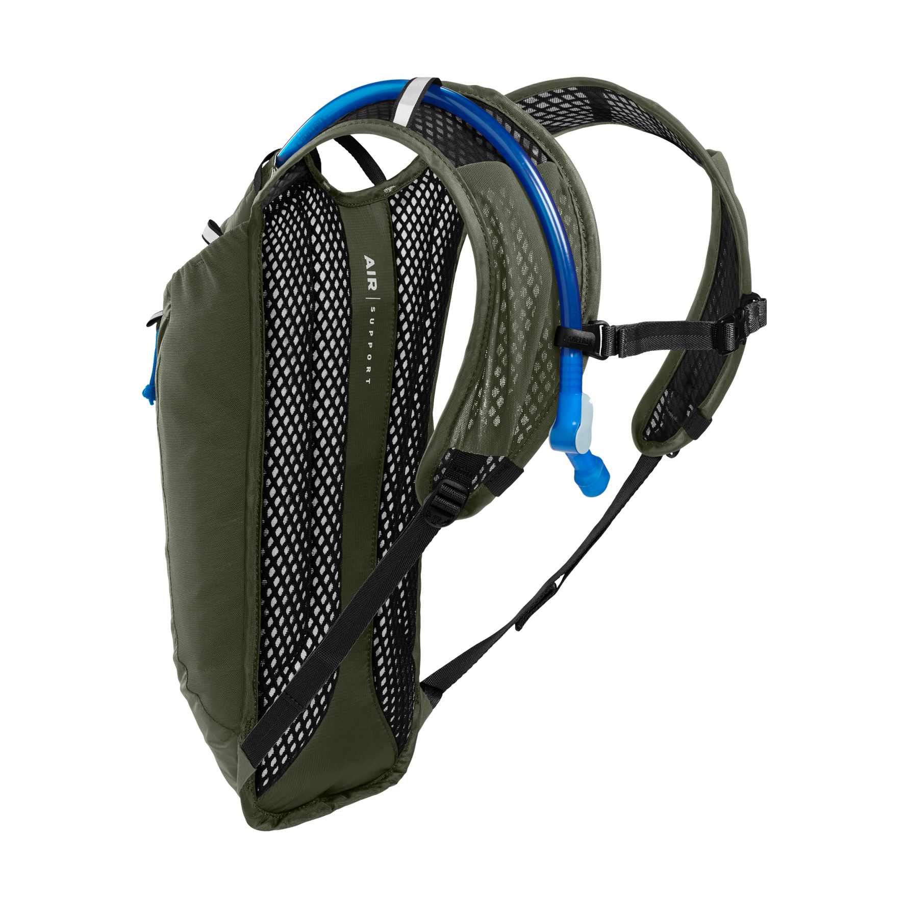 Camelbak Rogue Light hydration backpack in dusty olive with blue hydration tube