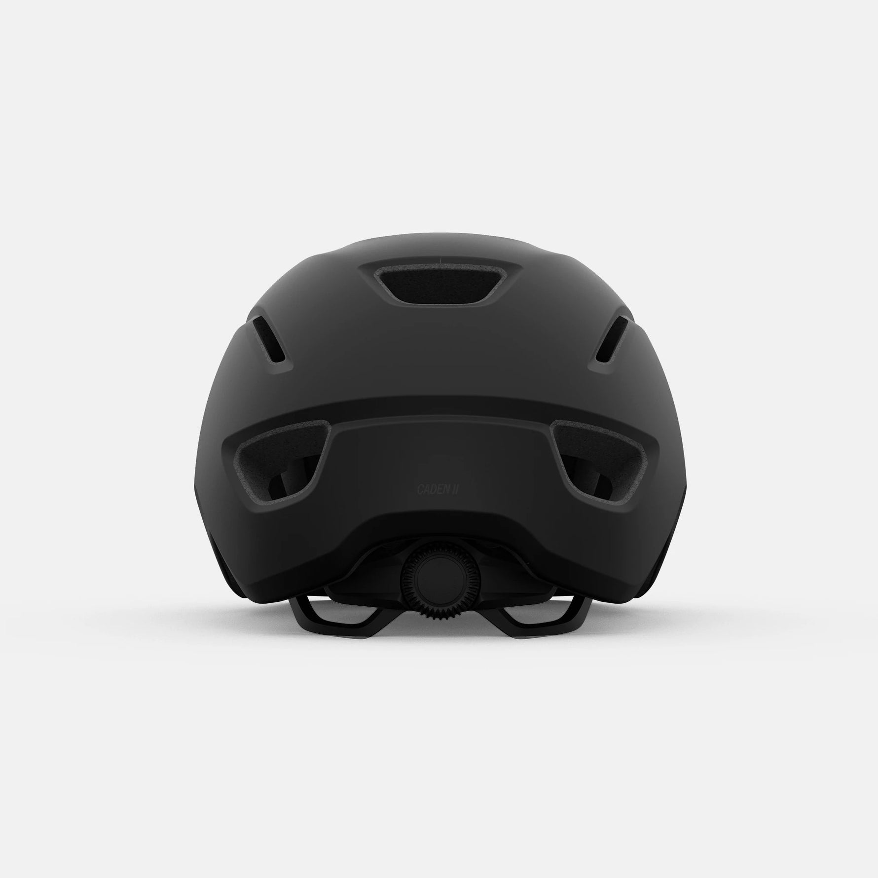 Giro Caden II bicycle helmet in matte black, rear view showing ventilation ports and adjustment system
