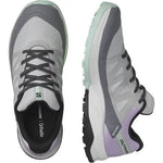 Salomon Outrise Clima women's trail running shoes in quarry gray with orchid purple and mint accents