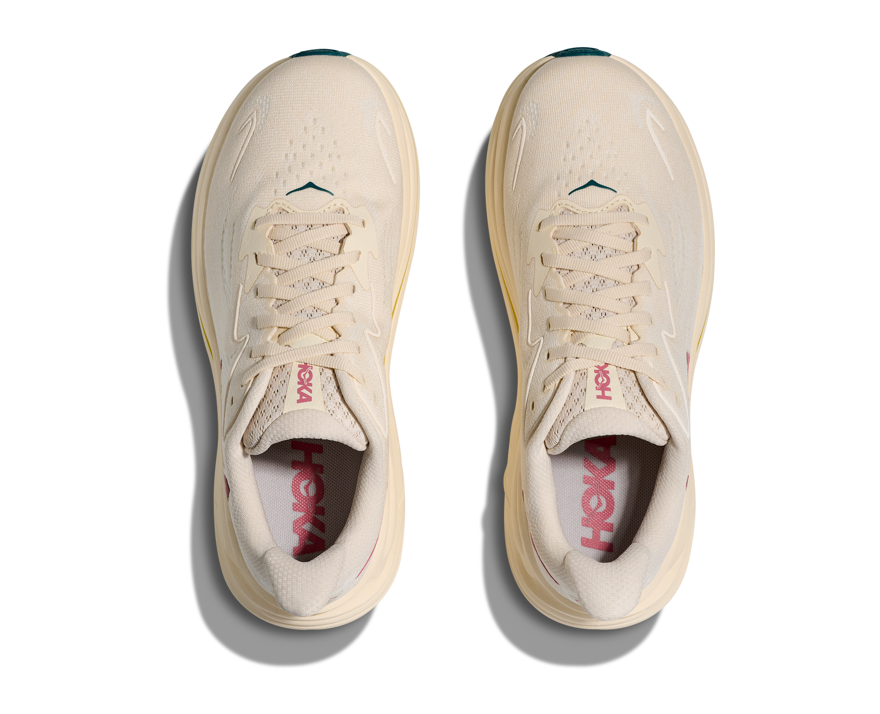 HOKA Clifton 10 Women's running shoes in birch/alabaster colorway, top view
