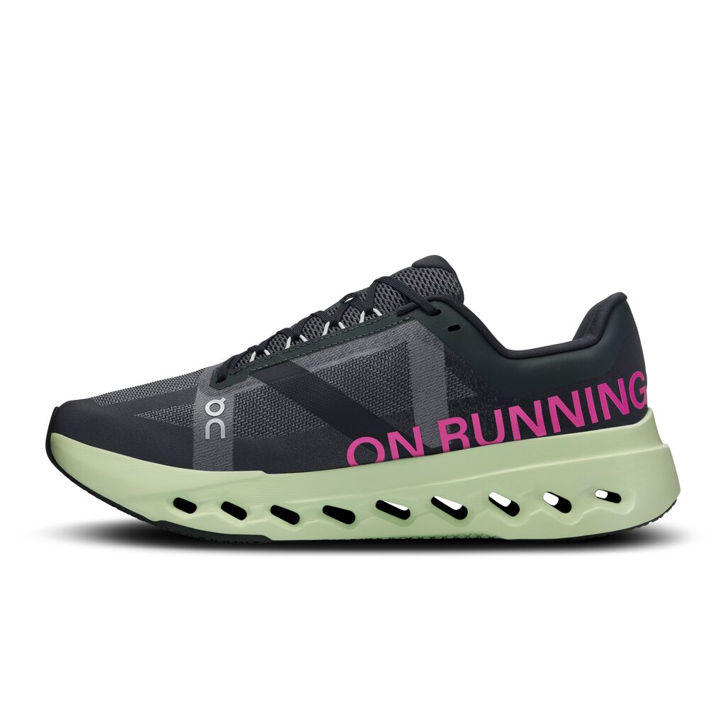 On Cloudsurfer Next running shoe in black and lime green colorway