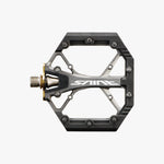 Shimano Saint PD-G8040 flat pedal top-down view showing Saint logo and open alloy platform