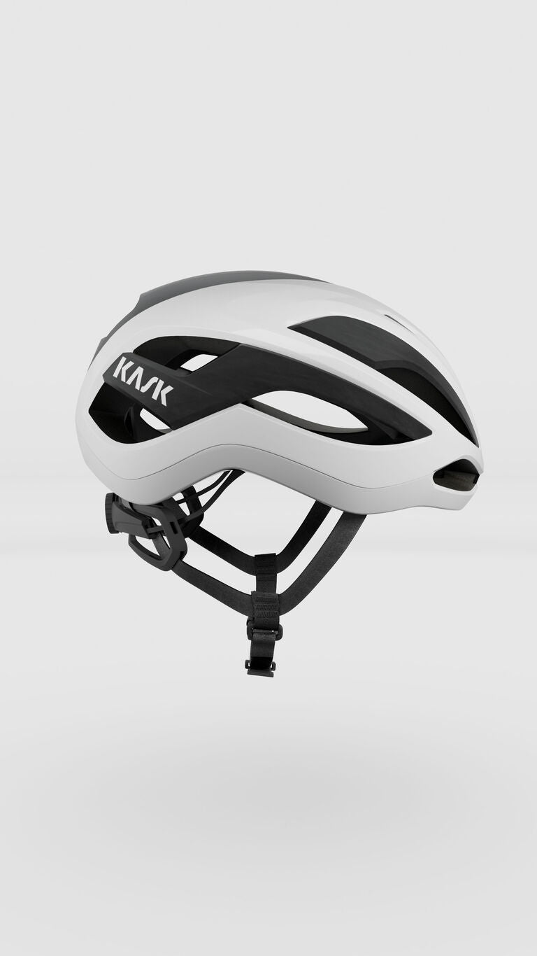 White Kask Elemento cycling helmet with aerodynamic design and black interior padding