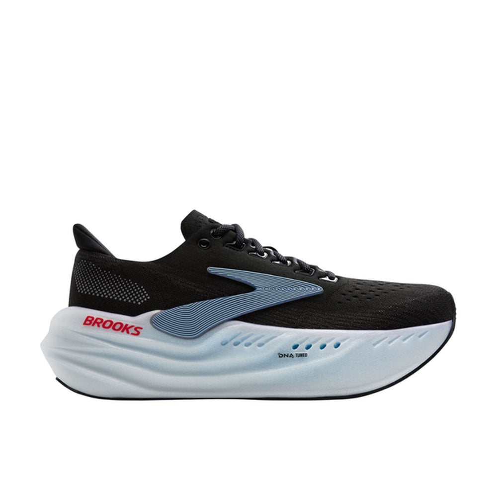 Brooks Glycerin Max men's running shoe in black with blue accents and white sole