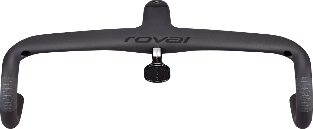 Specialized Roval Rapide integrated carbon handlebar cockpit in matte black, front view
