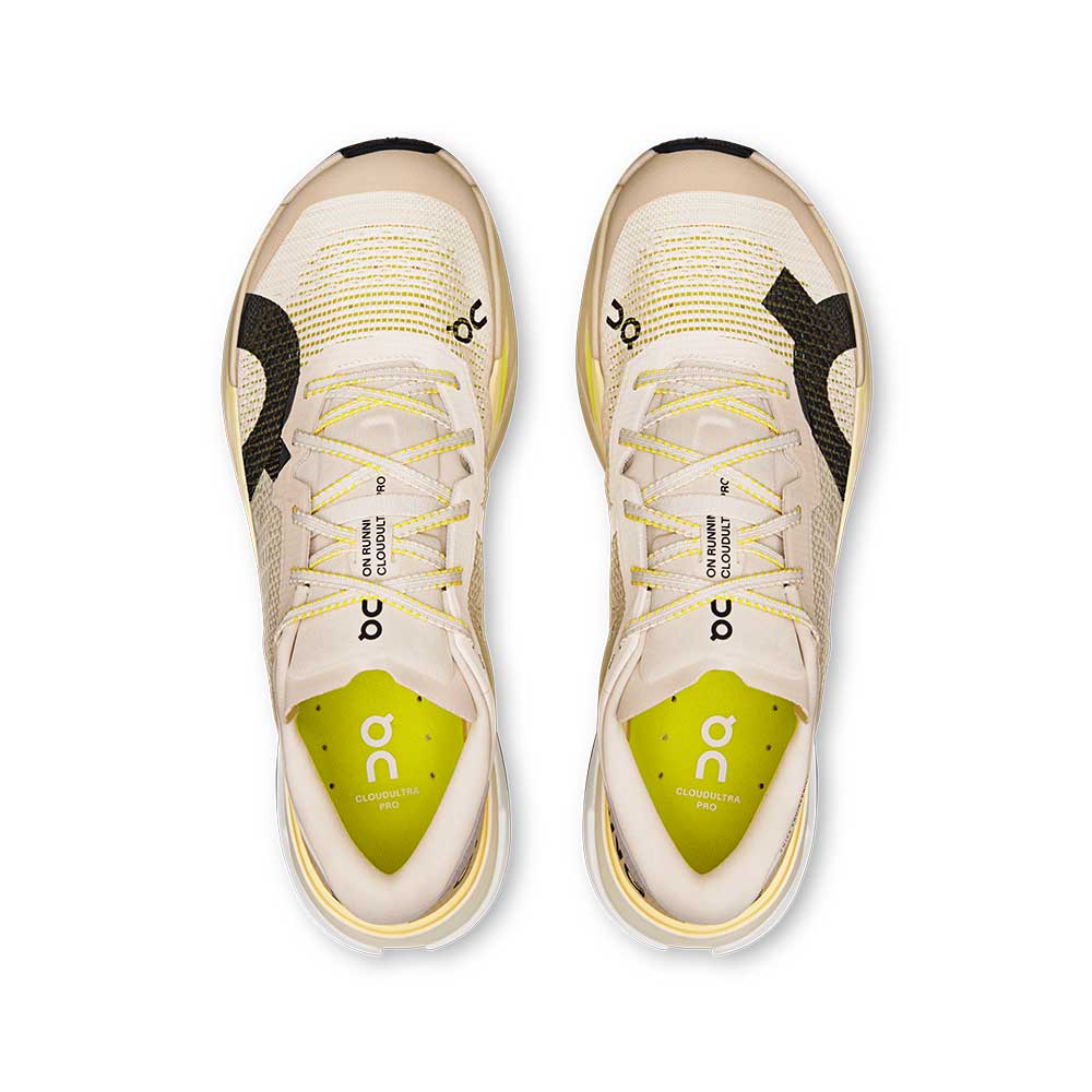 On Cloudultra Pro running shoes in Pearl Lychee colorway, top view showing both shoes