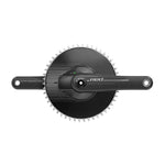SRAM Red AXS power meter crankset in dark grey with silver chainring on white background