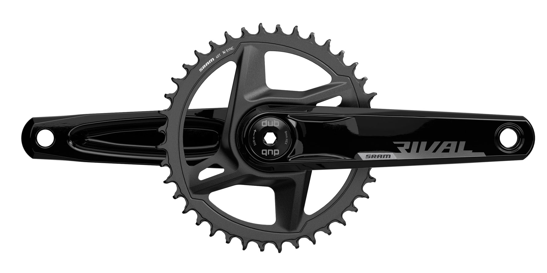 SRAM Rival 1x crankset with black finish and chainring on white background