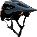 Fox Speedframe Pro mountain bike helmet in matte slate blue with orange accents