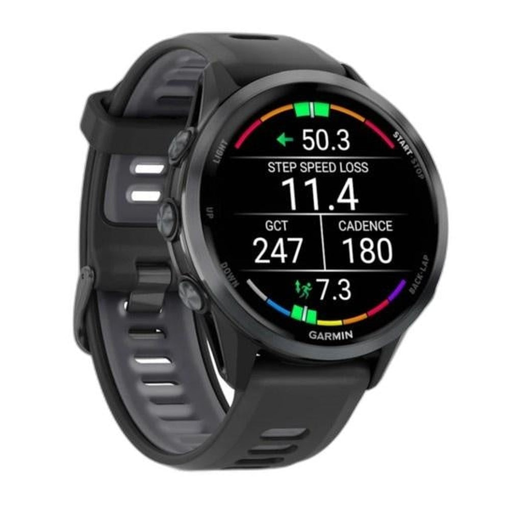 Garmin Forerunner® 970 Carbon Gray DLC Titanium with Black Case and Black/Translucent Whitestone Band