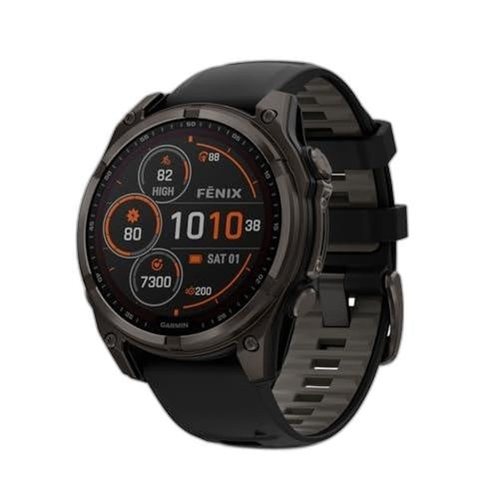 Garmin fēnix 8 – 51 mm, Solar Sapphire, Titanium with Amp Yellow/Graphite Silicone Band
