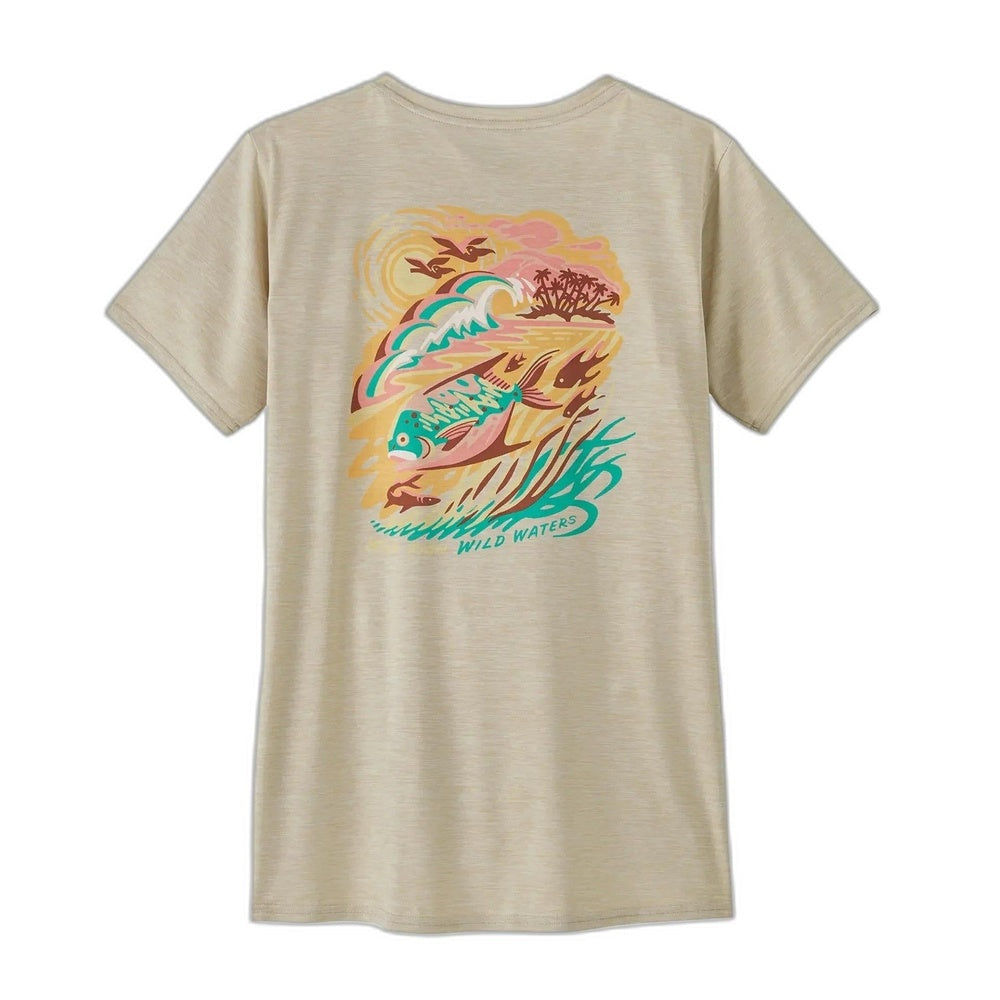 W's Cap Cool Daily Graphic Shirt - Waters Palm Island: Pumice X-Dye S