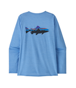 W's L/S Cap Cool Daily Graphic Shirt - Waters Fitz Roy Trout: Abundant Blue X-Dye S