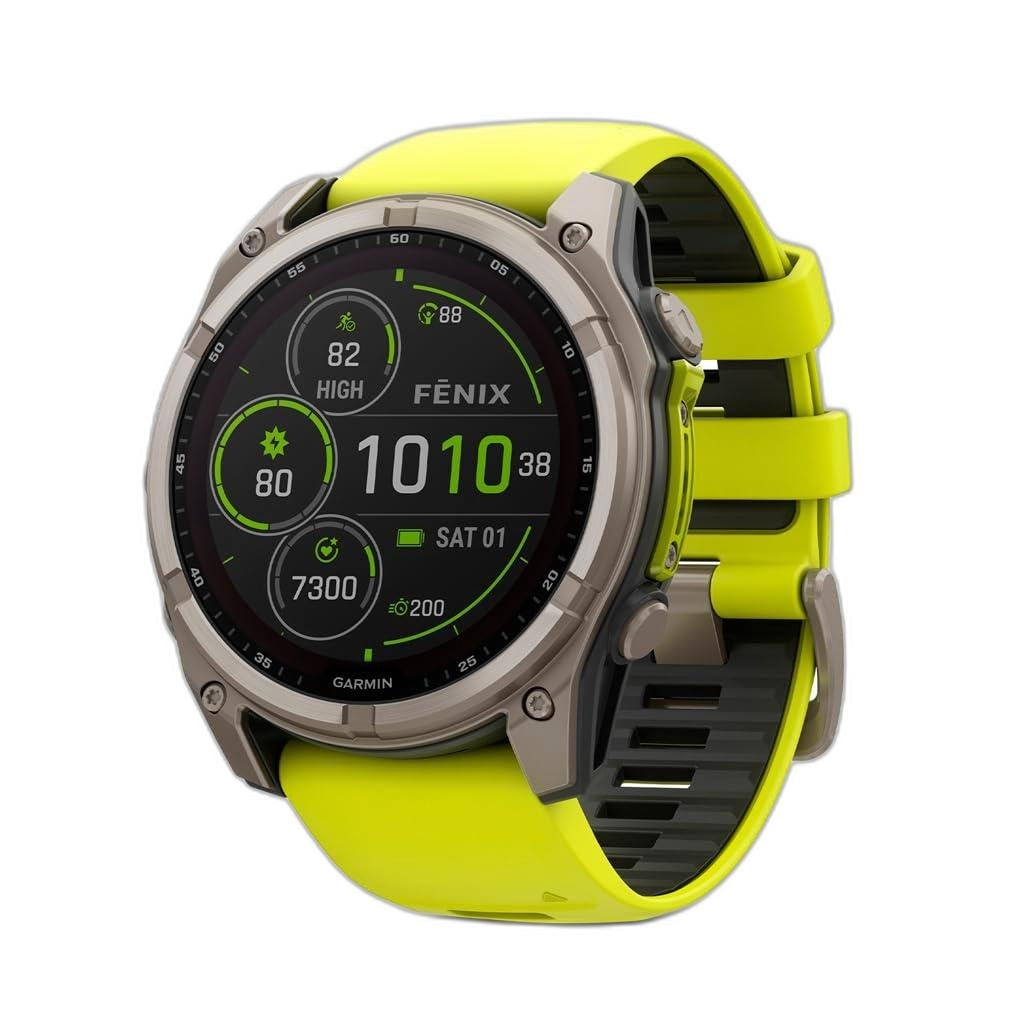 Garmin fēnix 8 – 51 mm, Solar Sapphire, Titanium with Amp Yellow/Graphite Silicone Band