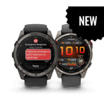 Garminfenix 8 Pro – 47 mm, AMOLED fēnix® 8 Pro – 47 mm, AMOLED, Sapphire, Carbon Gray DLC Titanium with Black/Pebble Gray Silicone Band